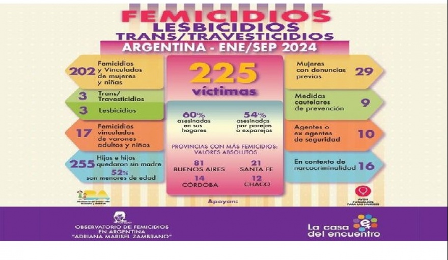 En lo que va del año se registraron en Argentina 225 femicidios